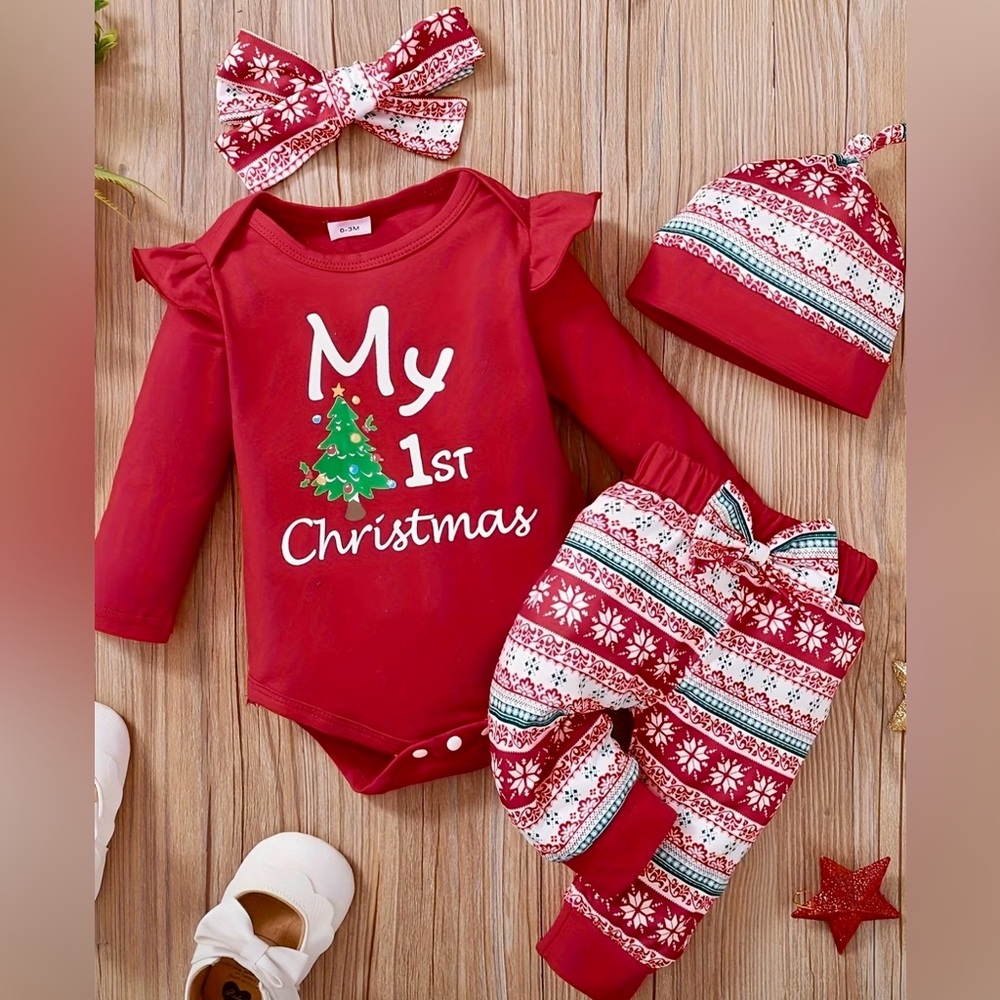 Red Christmas Baby Outfit Set